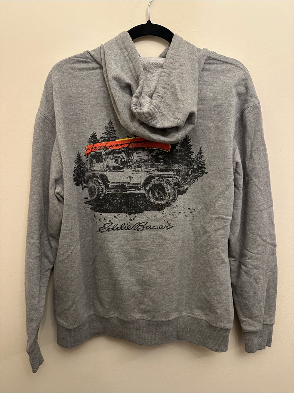 Eddie Bauer Men’s Large Gray Graphic Hoodie Jeep Canoe Camping Pullover - Picture 5 of 5